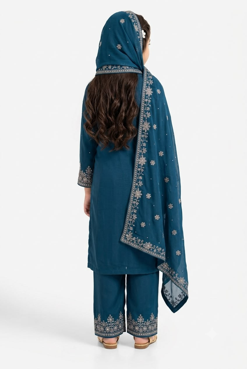 Girls' Premium Georgette Suits Set with Jarkan Stone Work & Embroidered Dupatta