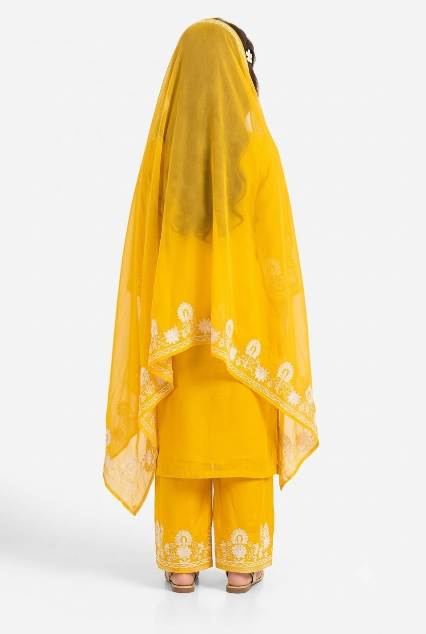 Girls' Embroidered Ethnic Suit Set with Dupatta